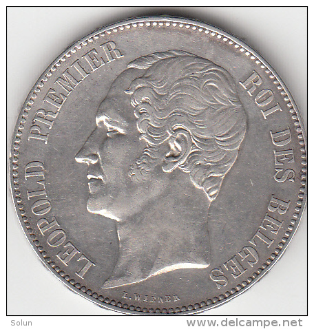 BELGIUM 1850 LEOPOLD I. 5 FRANCS FRANK SILVER COIN - 5 Francs