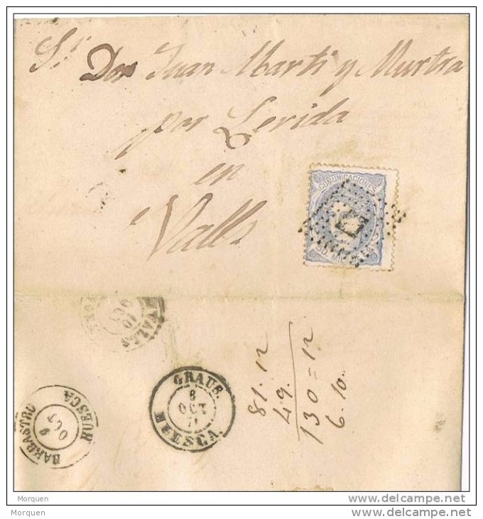 17046. Envuelta GRAUS (Huesca) 1871 A Valls, Fechador Tipo II Alegoria - Cartas & Documentos