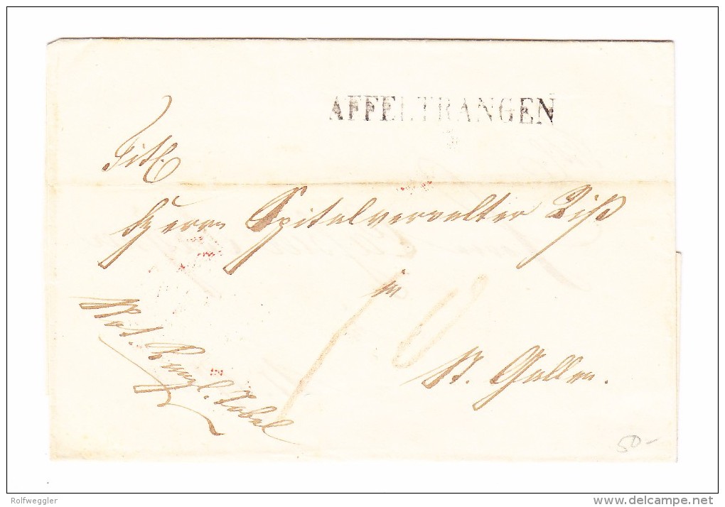 Heimat TG AFFELTRANGEN Stabstempel Brief  Nach St Gallen Rücks. AK-St. Rot - 1843-1852 Timbres Cantonaux Et  Fédéraux