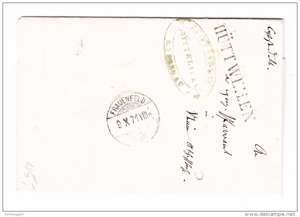 Heimat TG HÜTTWEILEN Langstempel 9.10.1871 Frauenfeld Verhelichungsschein Brief - 1843-1852 Timbres Cantonaux Et  Fédéraux