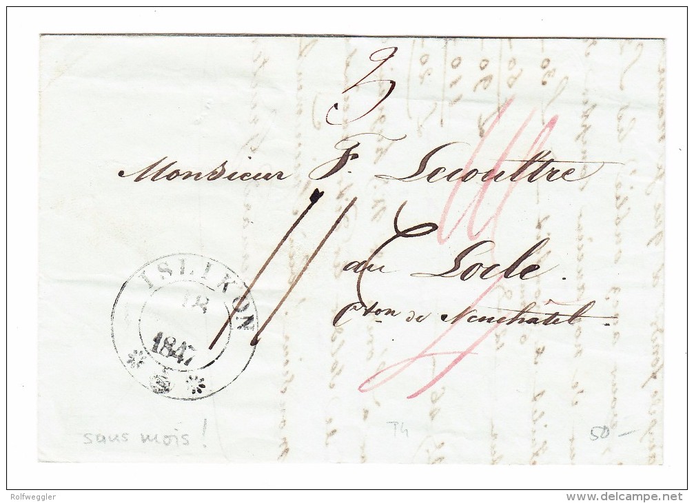 Heimat TG ISLIKON 18-??-1847 2-Kreis Stempel Mit Fleurons Brief Nach Le Locle - ...-1845 Préphilatélie