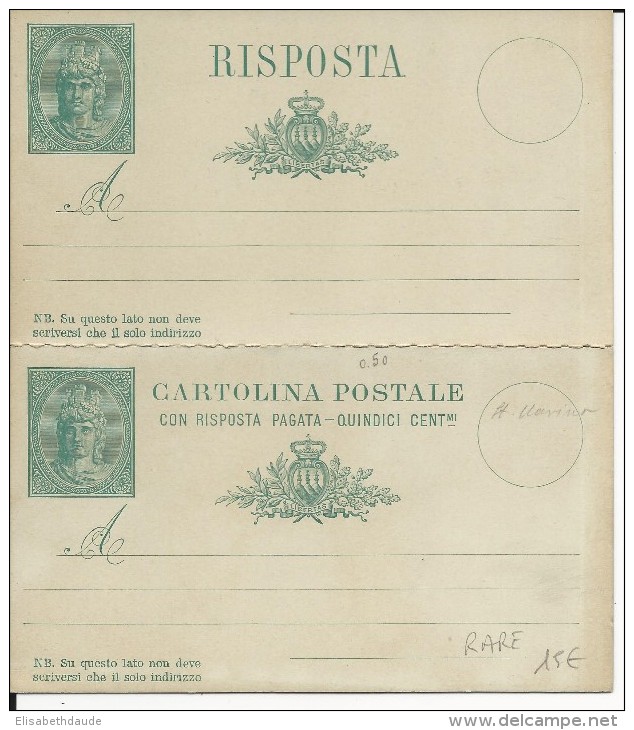 SAINT-MARIN - 1894 - CARTE ENTIER POSTAL AVEC REPONSE - RARE - Enteros Postales