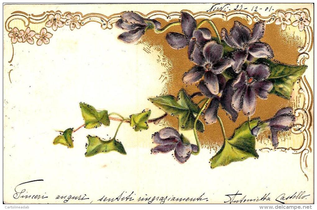 [DC2554] CPA - BELLA CARTOLINA IN RILIEVO CON STOFFA - FIORI VIOLA - Viaggiata - Old Postcard - Fiori