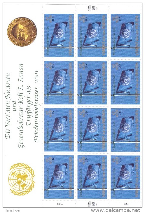 BOG14  VEREINTE NATIONEN UNO WIEN 2001 MICHL 350 ZUSAMMENDRUCKBOGEN ** Postfrisch - Neufs