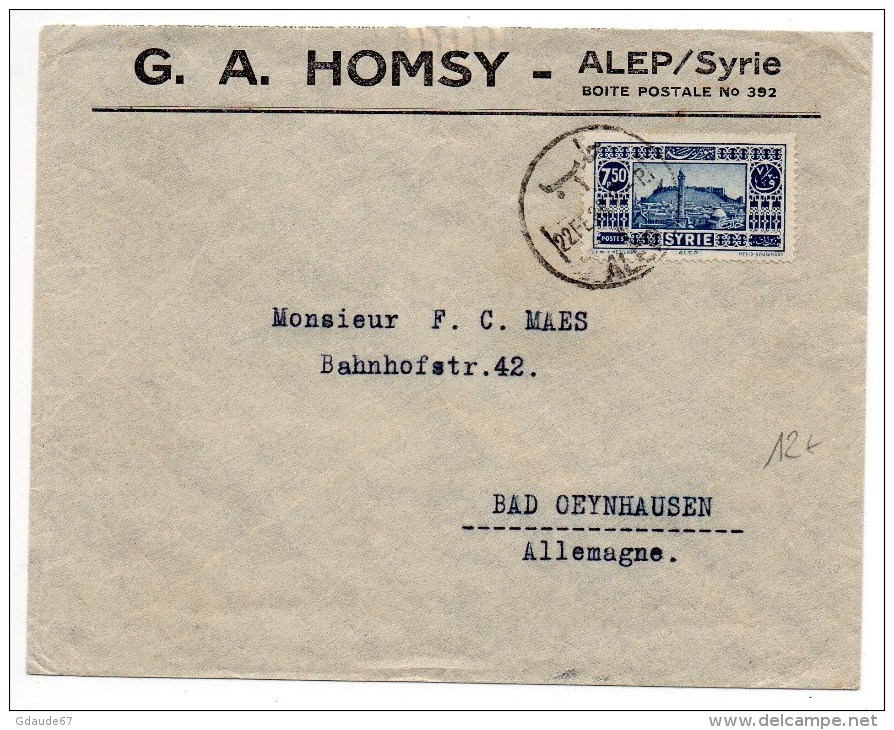 1935 - ENVELOPPE COMMERCIALE De ALEP (SYRIE) Pour BAD OEYNHAUSEN - Syrië