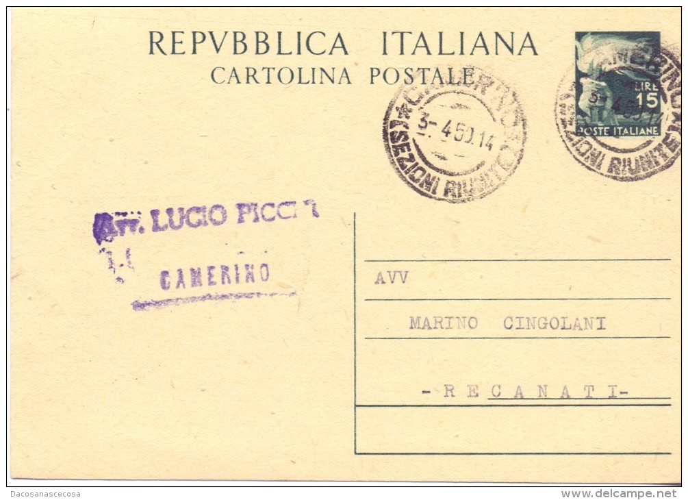 REPUBBLICA ITALIANA - CARTOLINA POSTALE -  LIRE 15 - 1950 - 1991-00: Marcophilie