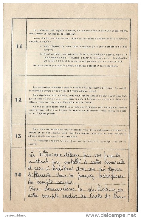 ORTF/Radiodiffusion-Télévision Française/Centre National Redevances/Réponse Lettre Réclamation/St Lubin /1969     VPN35 - Televisión