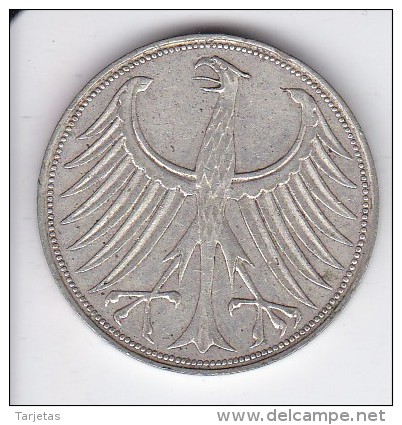 MONEDA DE PLATA DE ALEMANIA DE 5 MARK DEL AÑO 1965 LETRA D   (COIN) SILVER,ARGENT. - 5 Marcos