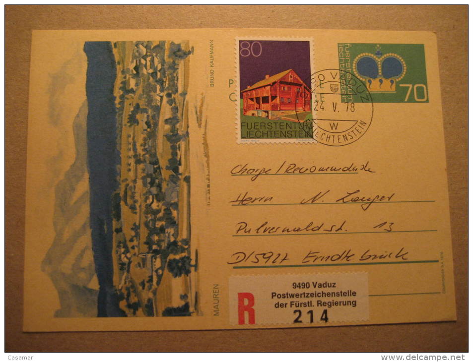 Vaduz 1978 To Erndtebruck Mauren Registered Postal Stationery Card Liechtenstein - Stamped Stationery