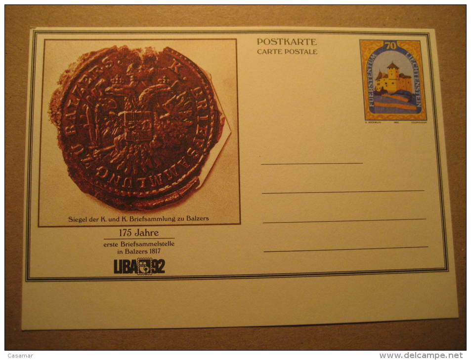 LIBA 92 Postal Stationery Card Liechtenstein - Stamped Stationery