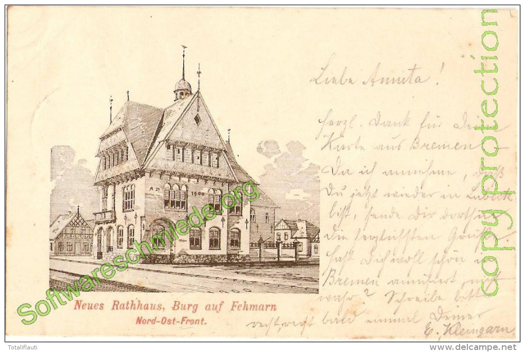 BURG Auf Fehmarn Neues Rathhaus Nord Ost Front S/w Litho 1.5.1899 Gelaufen - Fehmarn
