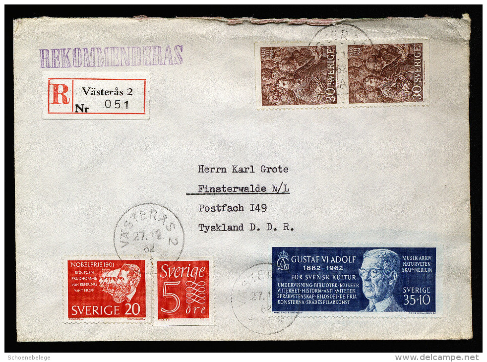 A3760) Schweden Sweden R-Brief Von Västeras 27.12.62 Nach Finsterwalde - Covers & Documents