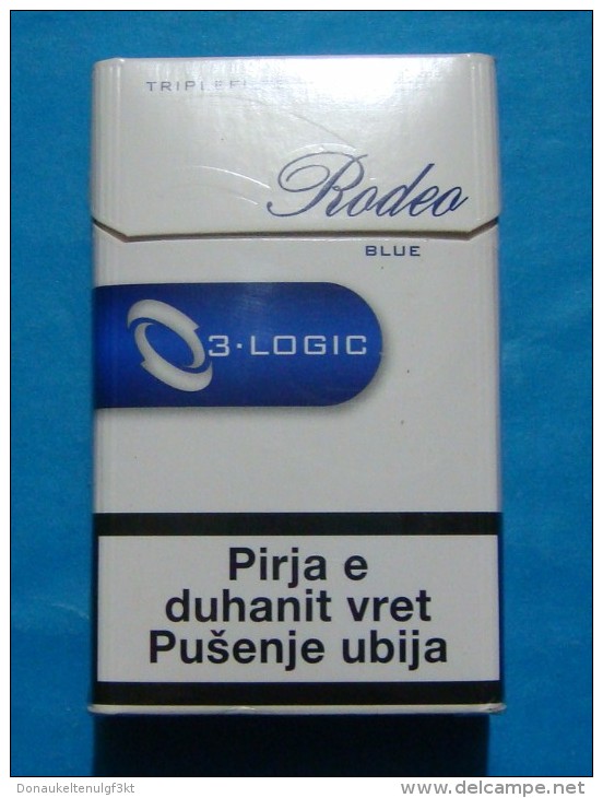 KOSOVO RODEO BLUE EMPTY HARD PACK, MACEDONIA CIGARETTES KOSOVO EDITION WITH FISCAL REVENUE STAMP. - Empty Tobacco Boxes