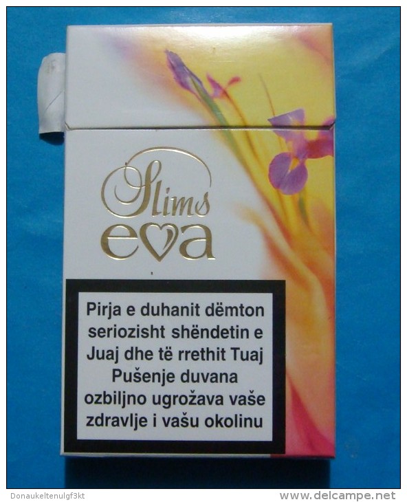 KOSOVO EVA SLIMS EMPTY HARD PACK, GREEK CIGARETTES KOSOVO EDITION WITH FISCAL REVENUE STAMP. - Empty Tobacco Boxes