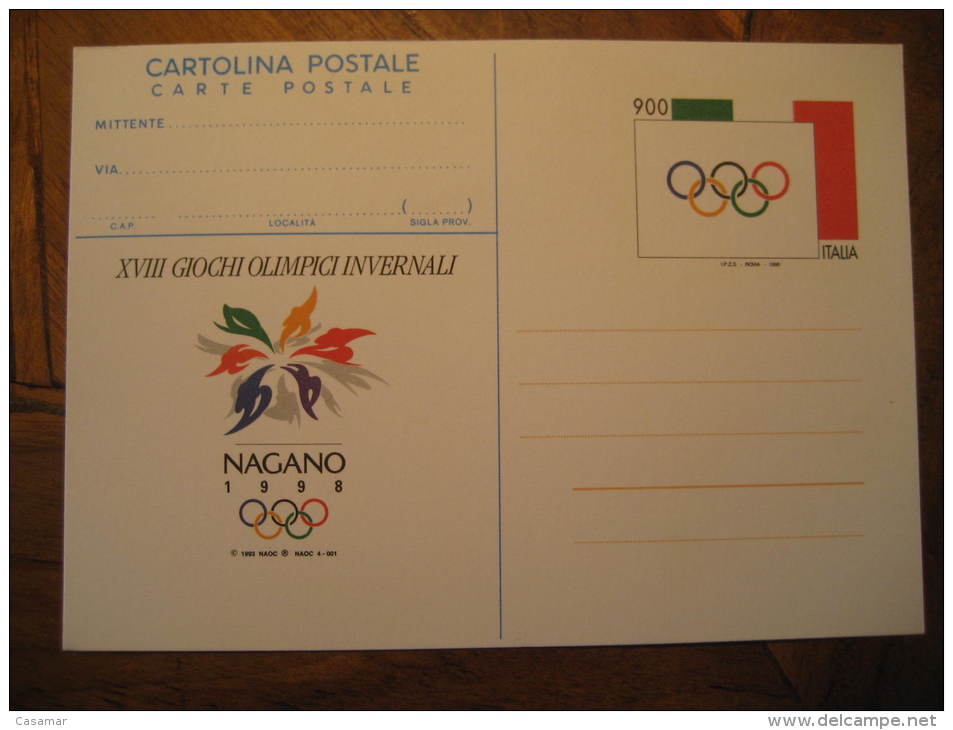 NAGANO Japan 1998 Winter Olympic Games Jeux Olympiques Olympics Italy Italia Postal Stationery Card - Winter 1998: Nagano