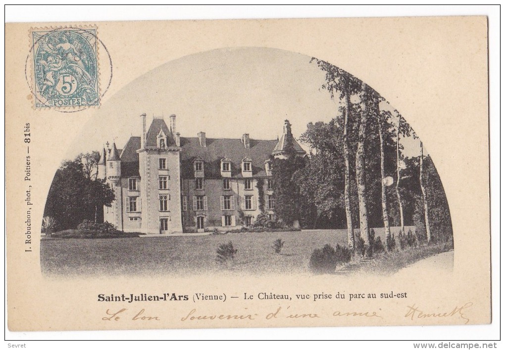 SAINT-JULIEN-L'ARS. - Le Château, Vue Prise Du Parc Au Sud-est. Carte Précurseur - Saint Julien L'Ars