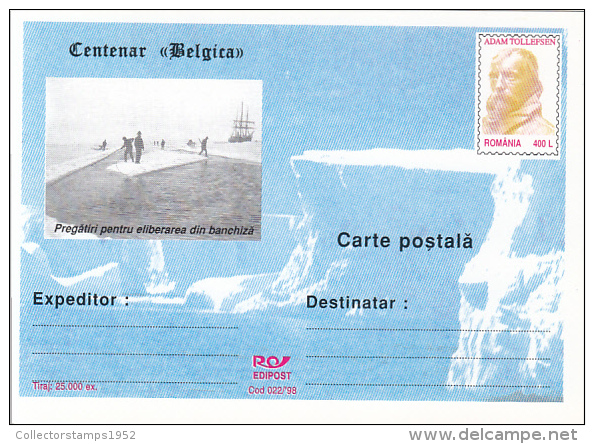 38357- SHIP, ADAM TOLLEFSEN, BELGICA ANTARCTIC EXPEDITION, POSTCARD STATIONERY, 1998, ROMANIA - Antarctische Expedities