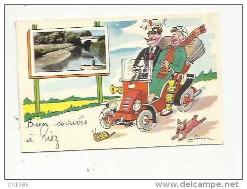 Carte Fantaisie " Bien Arrivés à RIEZ " (85)    Voiture   Chien - Saint Hilaire De Riez