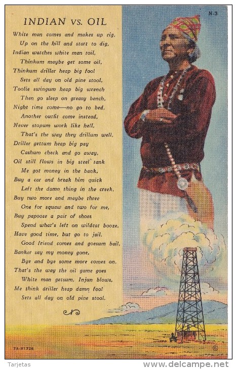 POSTAL DE INDIAN VS. OIL (INDIO)  (SOUTHWEST POST CARD) - Indios De América Del Norte