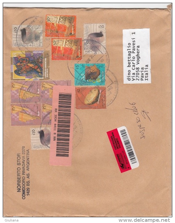 Argentina 2009 - - Lettera Racc..  X L´Italia Affrancata Con 12 Stamps - Lettres & Documents