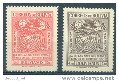 BOLIVIE - 1950 - MNH/*** LUXE - UNO ONU - Yv PA 115-116 - Lot 13600 - Bolivie