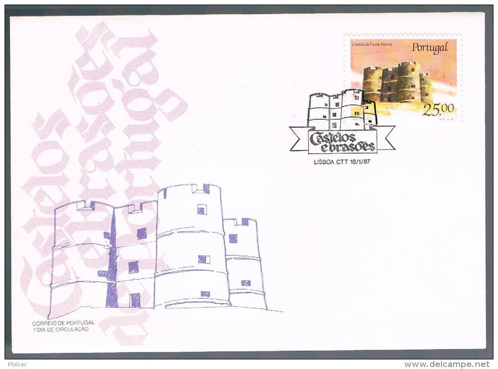 Portugal, 1986, FDC Castelos E Brasões De Portugal Castelo De Évora Monte, Carimbo Lisboa - FDC