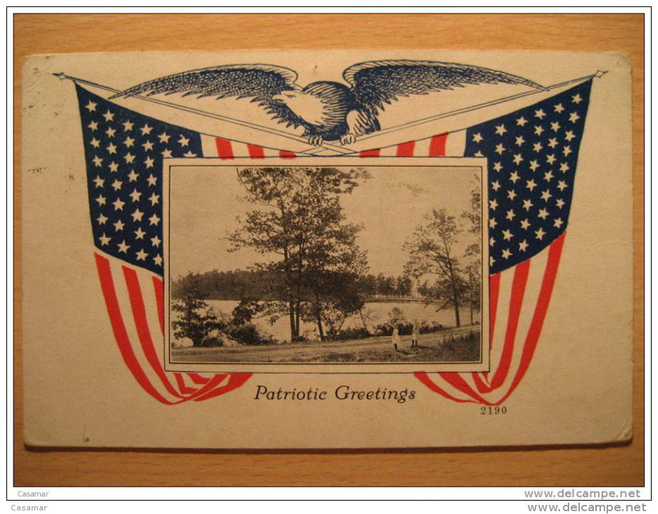 USA 1918 City & Dodge To Rockland Hotel Patriotic Greetings Nº 2190 Aguila Eagle Bandera Flag Post Card Postal - Briefe U. Dokumente