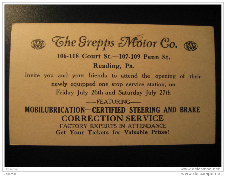 Reading 1935 The Grepps Motor Co Advertising Publicity Comercial Private Postal Stationery Card USA - 1921-40