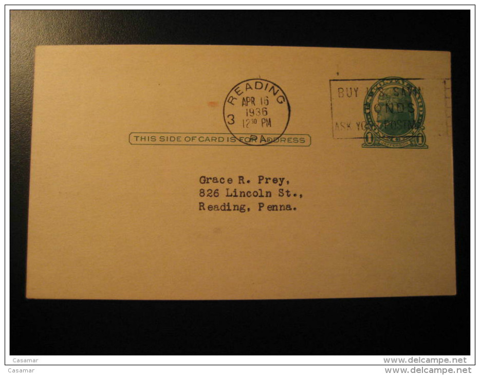 Reading 1936 Willard Batteries Berks Auto Advertising Publicity Comercial Private Postal Stationery Card USA - 1921-40