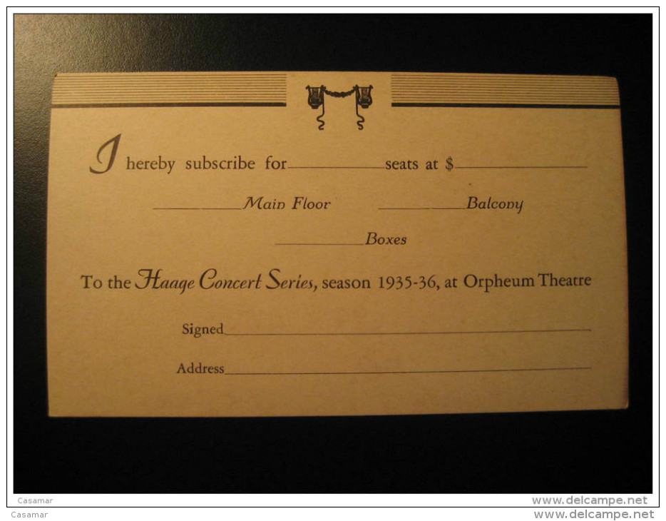 Reading Haage Concert Series Orpheum Theatre Advertising Publicity Comercial Private Postal Stationery Card USA - 1921-40