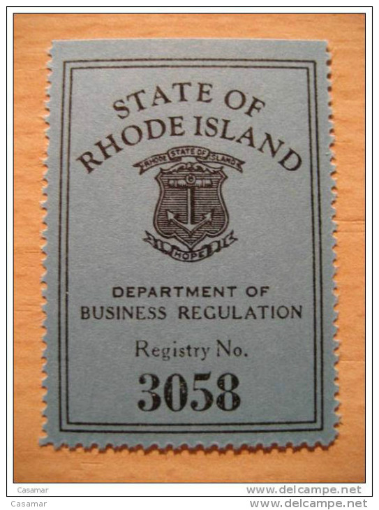 State Of Rhode Island Department Of Business Regulation Registry Nº 3058 - Fiscali