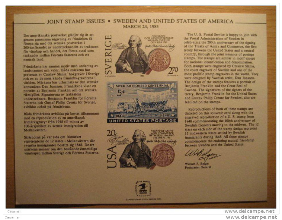 1983 Prueba Print Proof Druck 200 Anniversary Treaty Suecia Sweden Sverige USA - Ensayos, Reimpresiones & Espécimenes