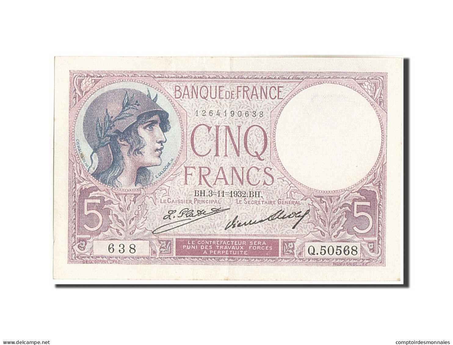 Billet, France, 5 Francs, 5 F 1917-1940 ''Violet'', 1932, 1932-11-03, SUP - 5 F 1917-1940 ''Violet''