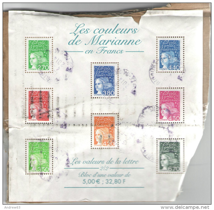 FRANCIA - France - 2001 - Bloc-feuillet - Les Couleurs De Marianne En Francs - Oblitéré - Fragment Appliqué Sur Carto... - Used