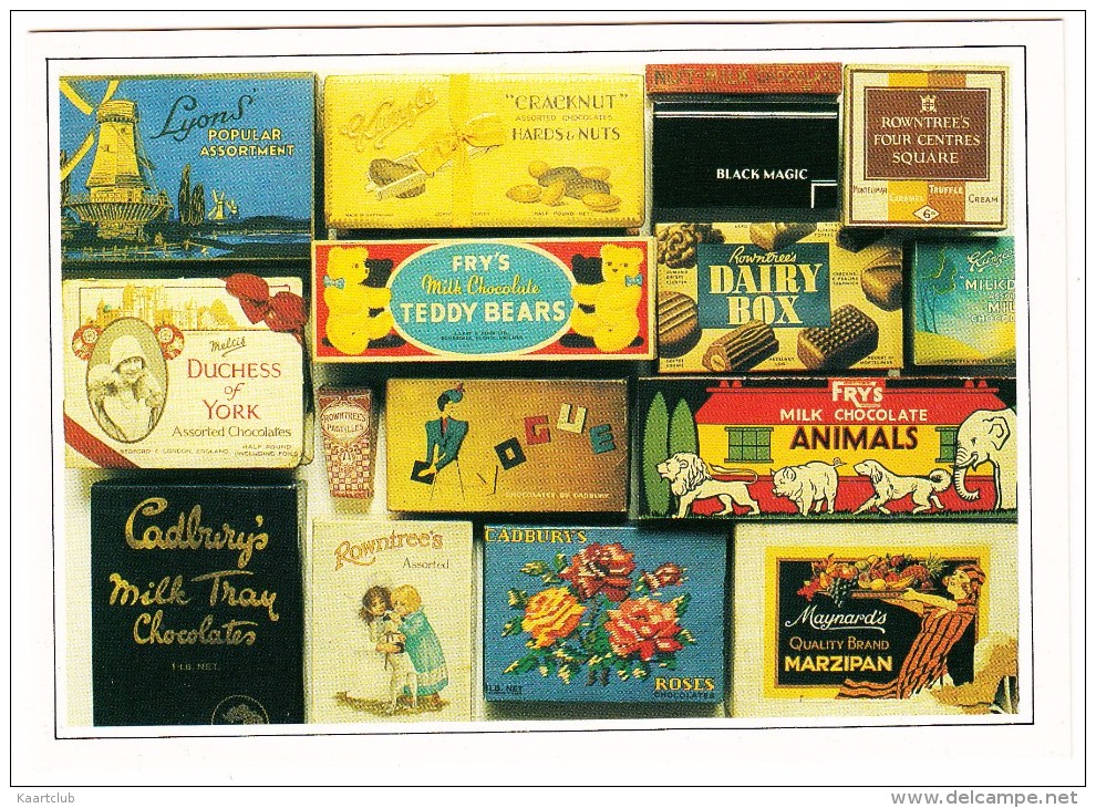 MILK CHOCOLATE, MARZIPAN, ASSORTED CHOCOLATES, TRUFFLE CREAM - ´Carton Through The Ages´ - England - Reclame