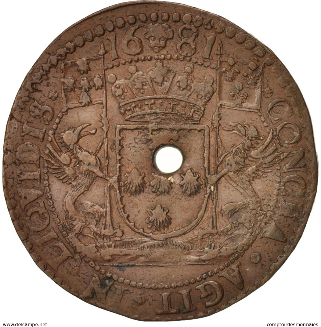 Pays-Bas, Jeton, Spanish Netherlands, Charles II, Bruxelles, 1681, TTB+, Cuivre - Sonstige & Ohne Zuordnung