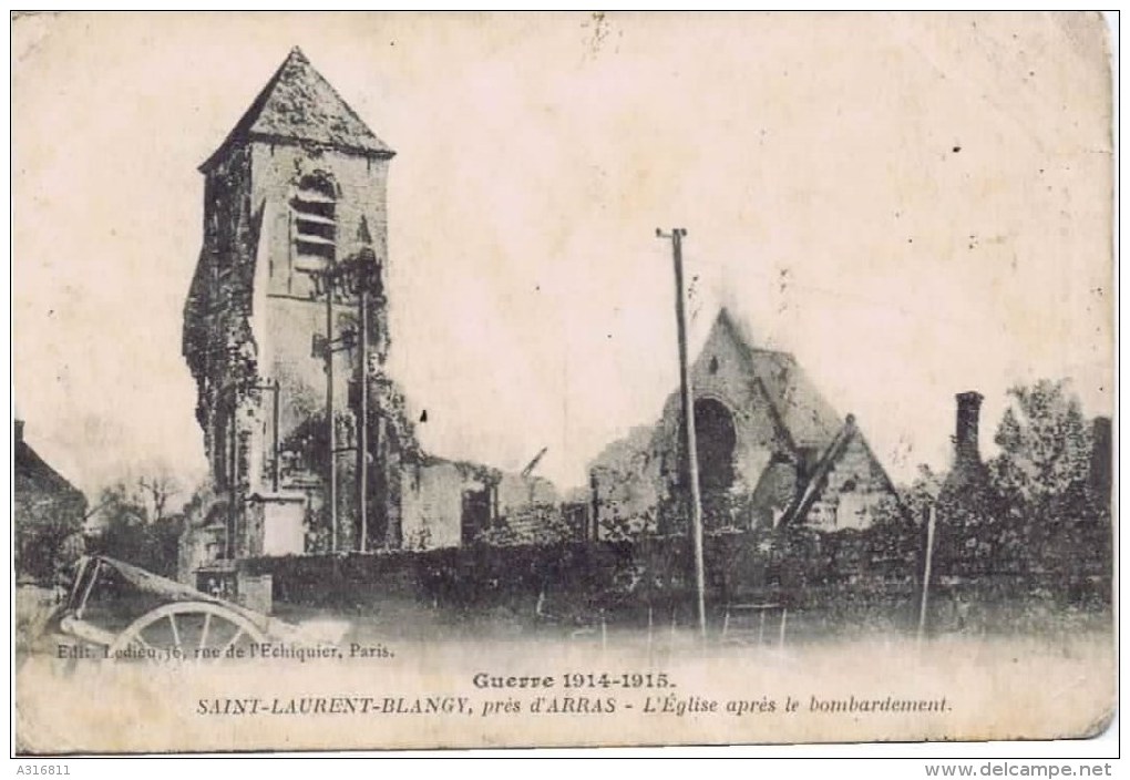 Cpa    Saint Laurent Blangy L Eglise Apres Le Bombardement - Saint Laurent Blangy