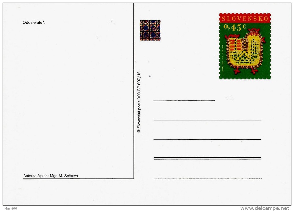 Slovakia - 2016 - Easter - Bobbin Lace - Postcard With Original Printed Stamp And Hologram - Postcards