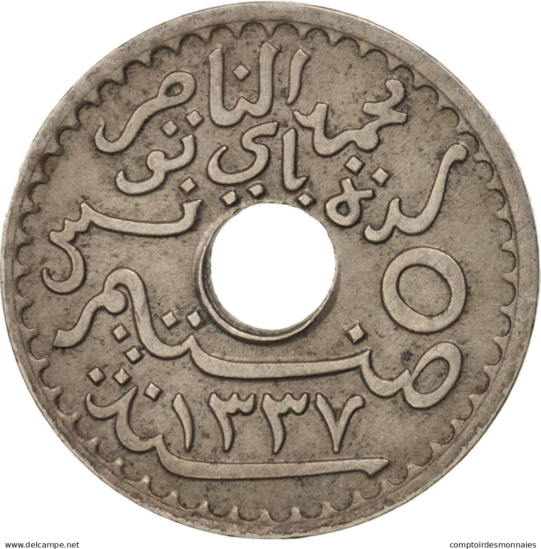 Monnaie, Tunisie, Muhammad Al-Nasir Bey, 5 Centimes, 1918, Paris, TTB+ - Tunisie