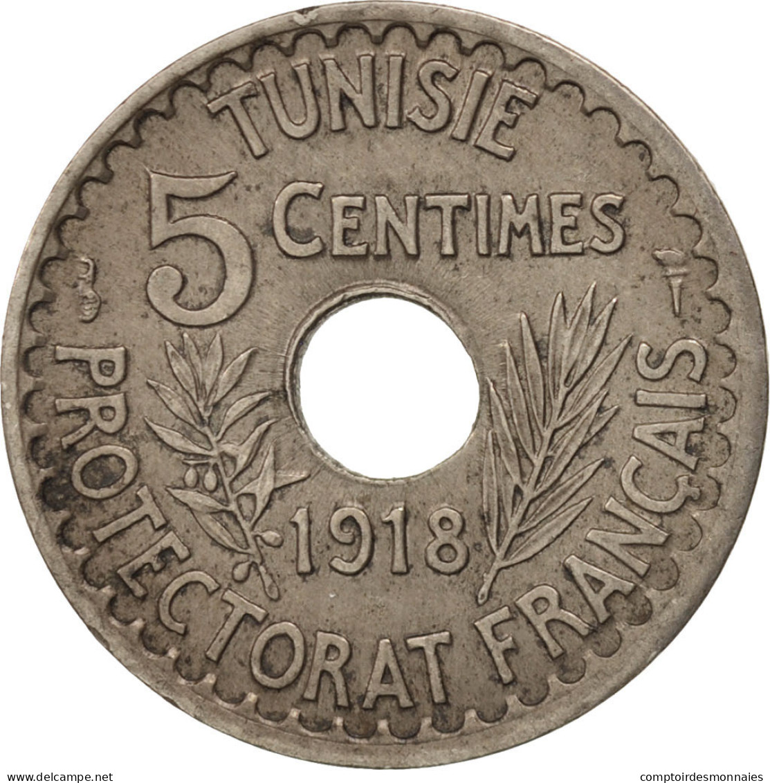 Monnaie, Tunisie, Muhammad Al-Nasir Bey, 5 Centimes, 1918, Paris, TTB+ - Tunisie