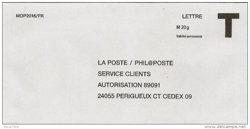 Enveloppe T M20gr MDP2016/FR La Poste/phil@poste - Cartes/Enveloppes Réponse T