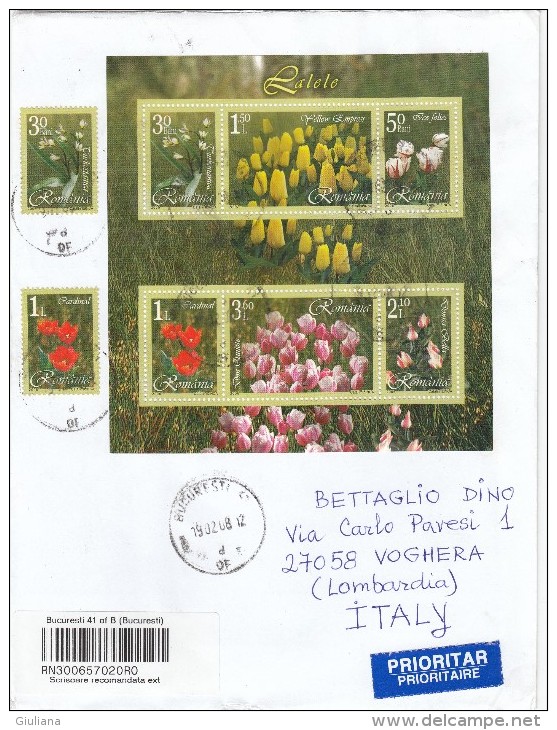 Romania 2008   -  Lettera Racc. X L´Italia Affrancata Con 2 Stamps+ Foglietto - Postmark Collection