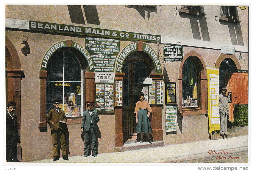 Postcard Litho And Stationery Dealer Beanland And Malin Main Street Advert Kodak - Gibraltar