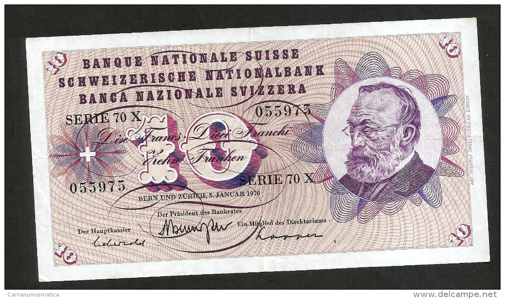 [CC] SVIZZERA / SUISSE / SWITZERLAND - NATIONAL BANK - 10 FRANCS / FRANKEN (1970) G. KELLER - Svizzera