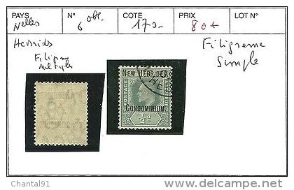 NOUVELLES HEBRIDES N°6 OBL FILIGRANE SIMPLE - Used Stamps