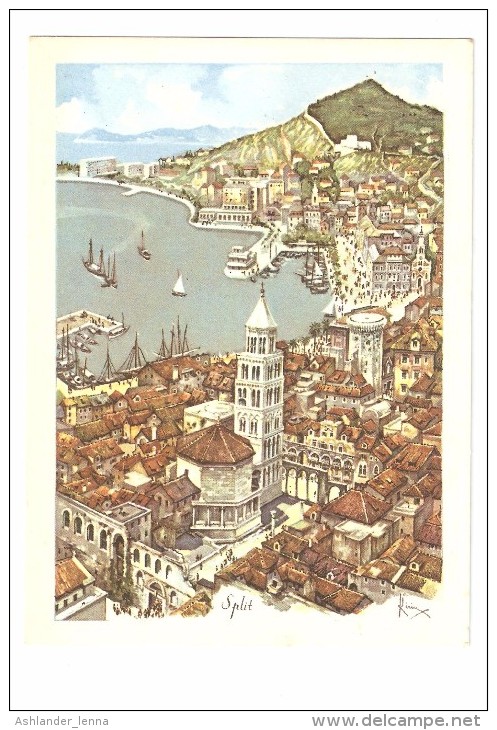 A-1007, Postcard, Vladimir Kirin - Split, Croatia, Panorama - Peintures & Tableaux