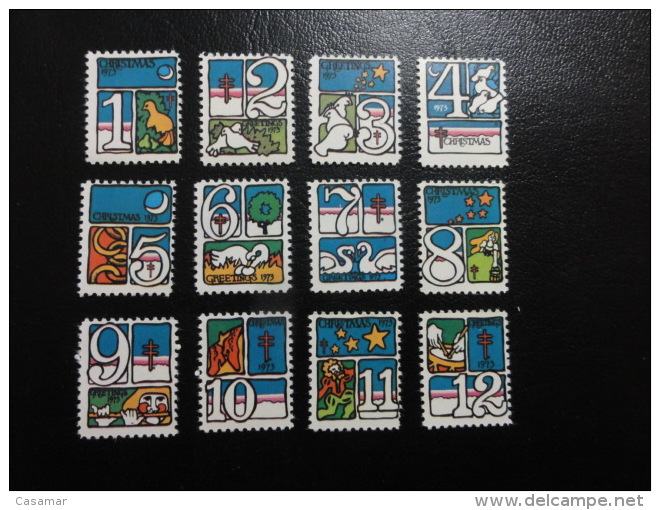 1973 Numbers 1 To 12 Vignette Christmas Seals Seal Poster Stamp USA - Ohne Zuordnung