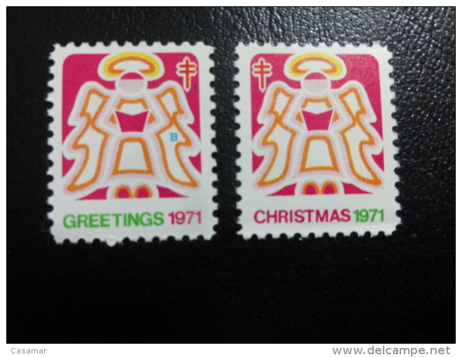 1971 2 Different Simetrical Vignette Christmas Seals Seal Poster Stamp USA - Ohne Zuordnung