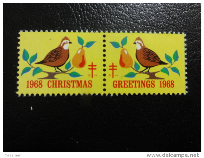 1968 2 Different Pair Bird Vignette Christmas Seals Seal Poster Stamp USA - Ohne Zuordnung