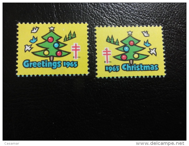 1965 2 Different Simetrical Pair Tree Vignette Christmas Seals Seal Poster Stamp USA - Ohne Zuordnung